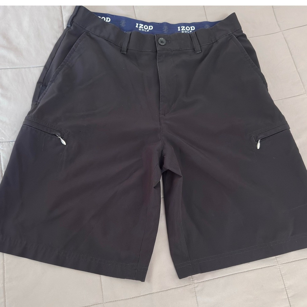 IZOD Golf Shorts Mens 32 Black Classic Fit Stretch Zip Pockets Resort Travel